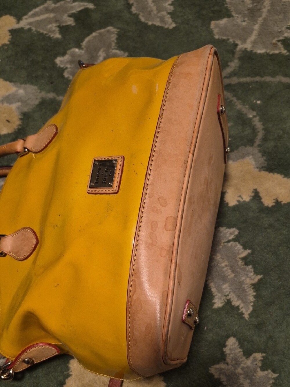 Dooney & Bourke Yellow Leather-Trim Satchel with Tan Handles - Picture 6 of 12